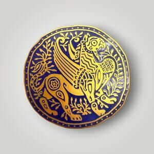 Vintage MMA Metropolitan Museum of Art Blue Enamel Bird Brooch Pendant Gold Tone